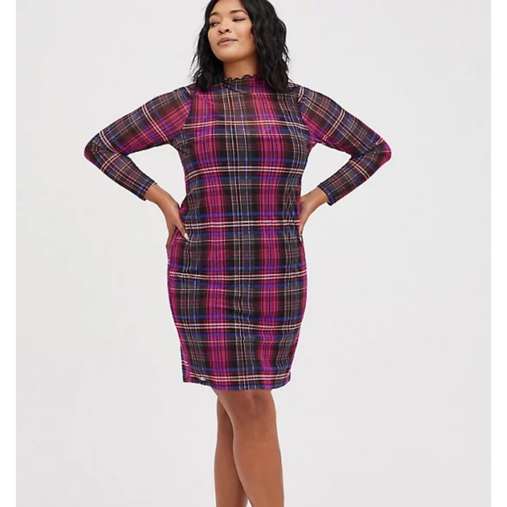 Torrid Unlined Mesh Plaid Pink mini-dress Size 14 1X